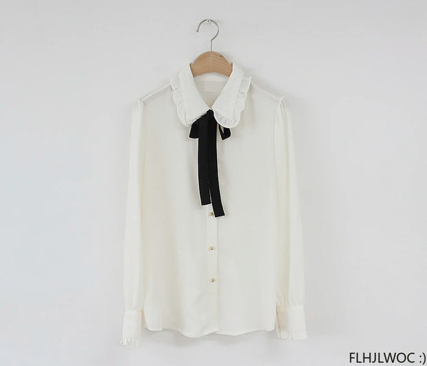 Bow Tie Long Sleeve Blouse Top