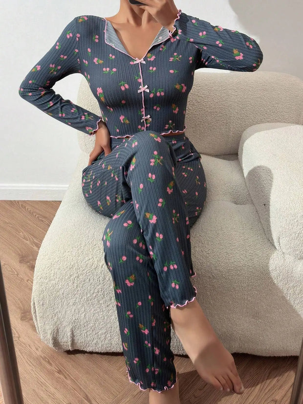 Cozy Bloom Printed Pajama Set