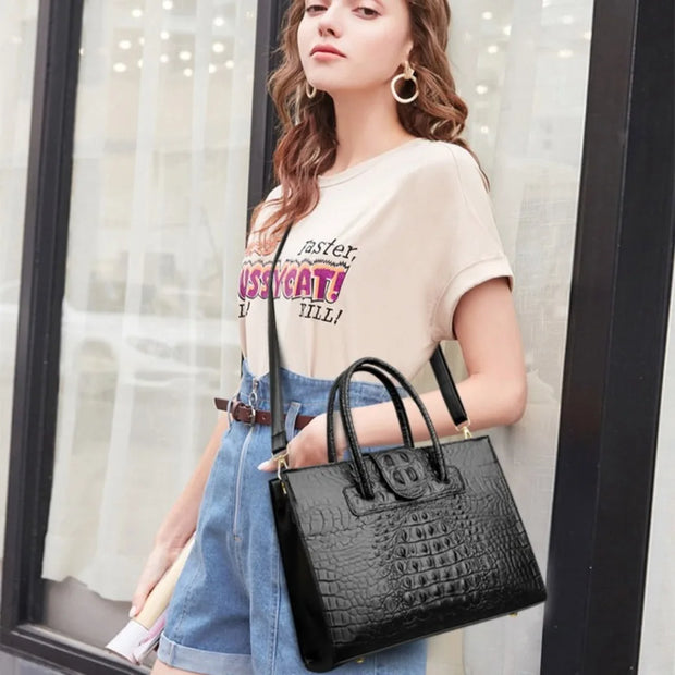 Elegant Croc-Embossed PU Leather Tote