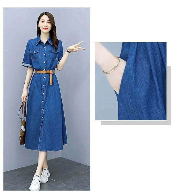 Vintage Denim Shirt Dress Female