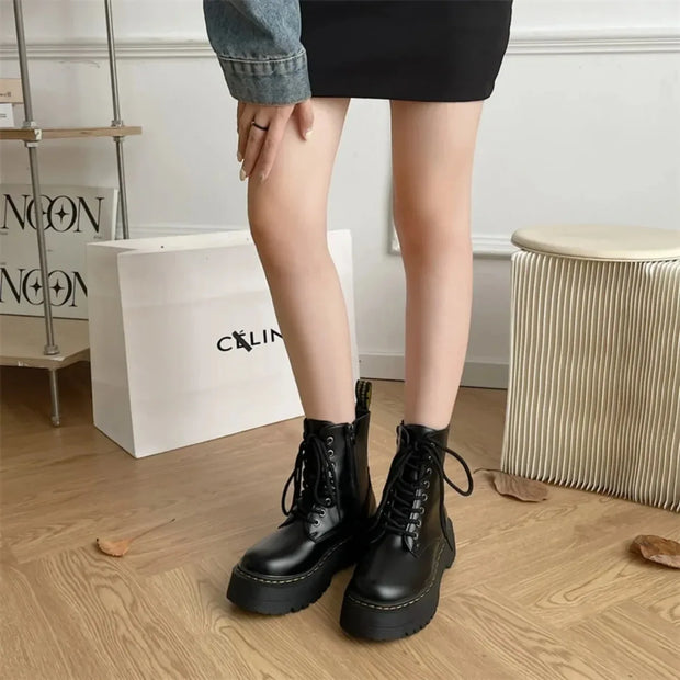 Women Boots Goth Casual Shoes Woman Leather Chelsea Classic Motorcycle Female Goth Shoes High Platform Boots Women Botas Mujer