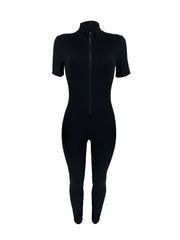 Curve-Hugging Zip-Front Casual Jumpsuit