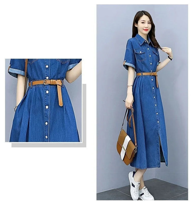 Vintage Denim Shirt Dress Female