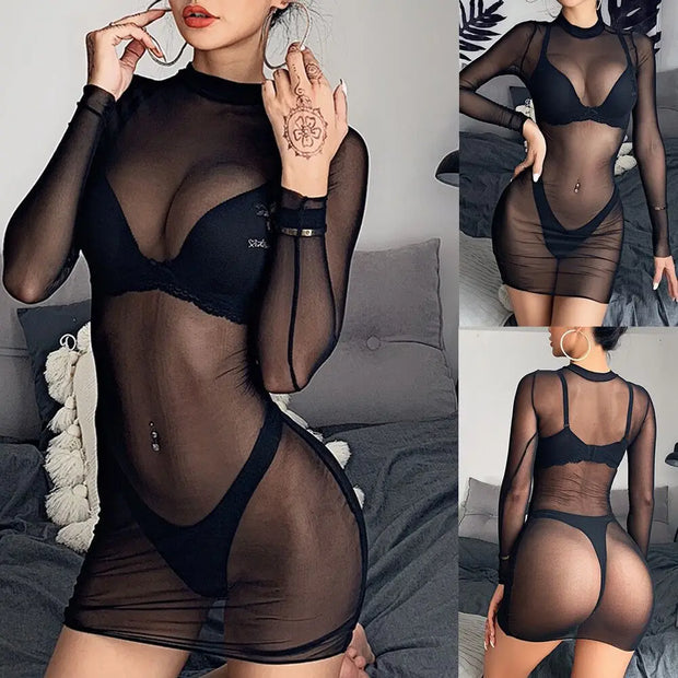 Sheer Mesh Mini Dress - Sexy Beachwear