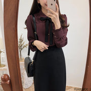 Bow Tie Long Sleeve Blouse Top