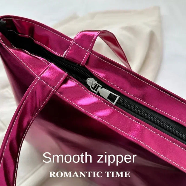 Shiny Metallic Leather Tote  Bag