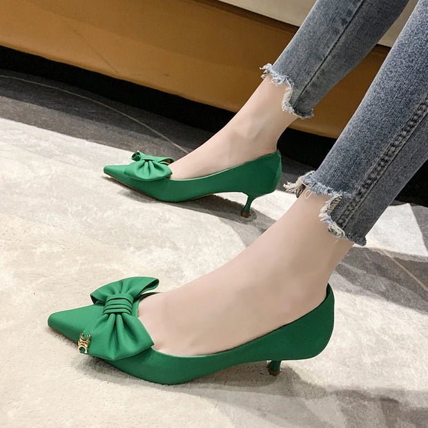 Elegant Bow Stiletto Heels - Pointed Toe French Style