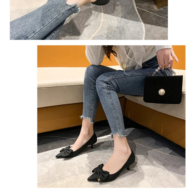 Elegant Bow Stiletto Heels - Pointed Toe French Style