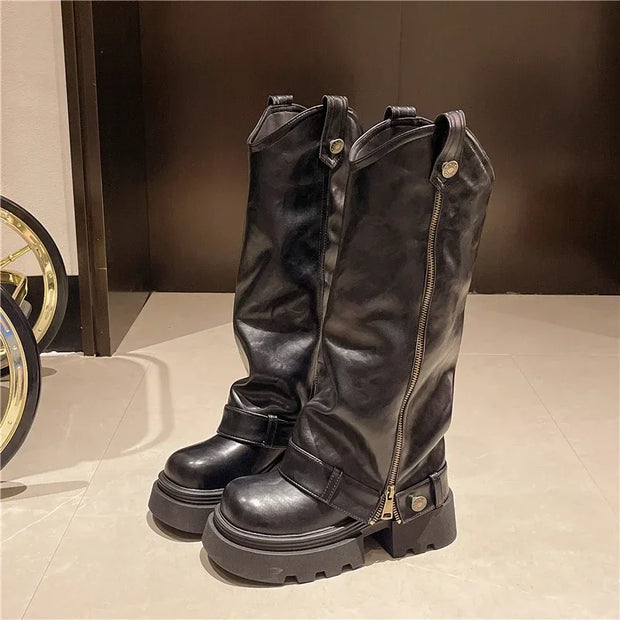 Retro High Western Boots - Bold Streetwear Look