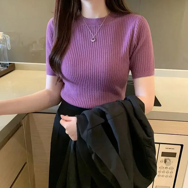 Blusas Mujer Blouses Top FemmeTops Women Blusas Mujer De Moda Verano Short Sleeve Knit Blouse Women Knitted Pullovers 2025