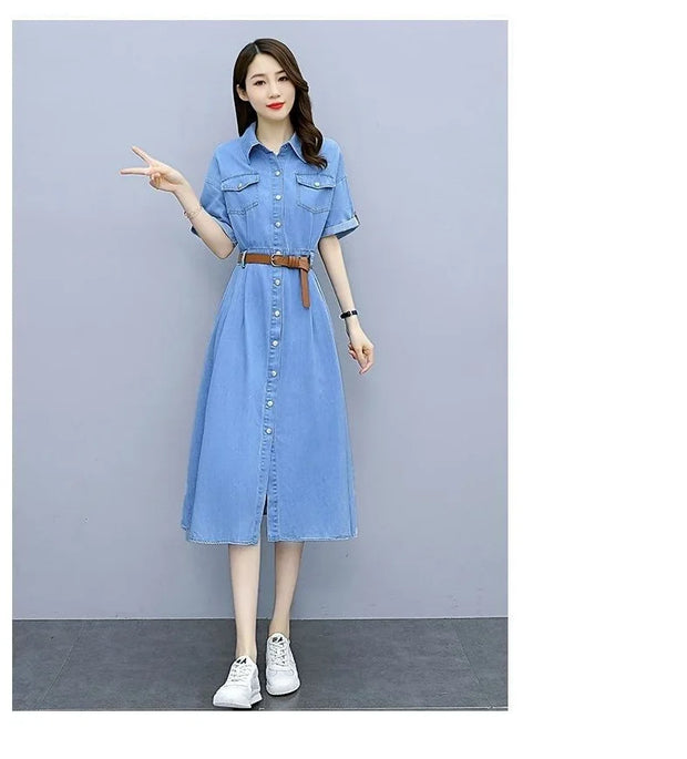 Vintage Denim Shirt Dress Female