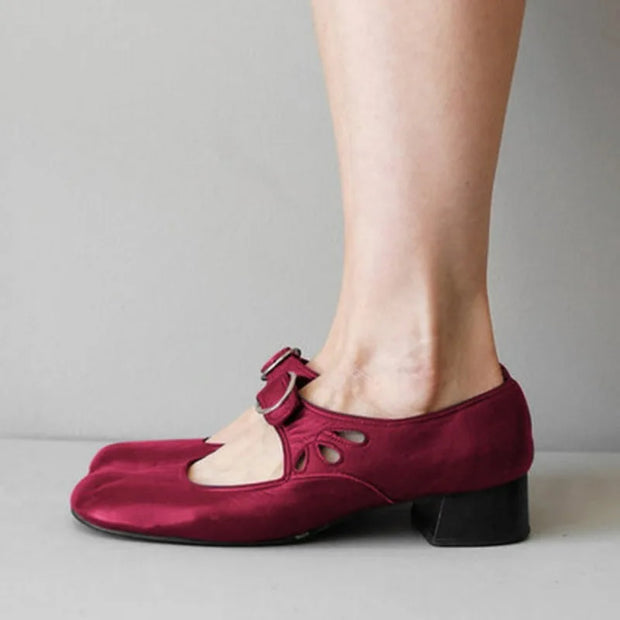 Women Shoes Low Heels Single Shoes Retro New Soft Sole Women Casual Shoes Thick Heels Work Mother Shoe Buckle Shallow High Heels