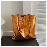 Shiny Metallic Leather Tote  Bag
