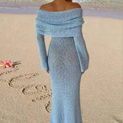 Knitted Off-Shoulder Maxi Beach Dress