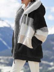Colorblock Cozy Hooded Plush Jacket