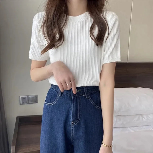 Blusas Mujer Blouses Top FemmeTops Women Blusas Mujer De Moda Verano Short Sleeve Knit Blouse Women Knitted Pullovers 2025