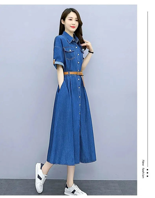 Vintage Denim Shirt Dress Female