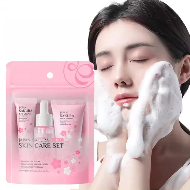 3pcs/set Sakura Skin Care Sets Face Cream Serum Eye Cream Face