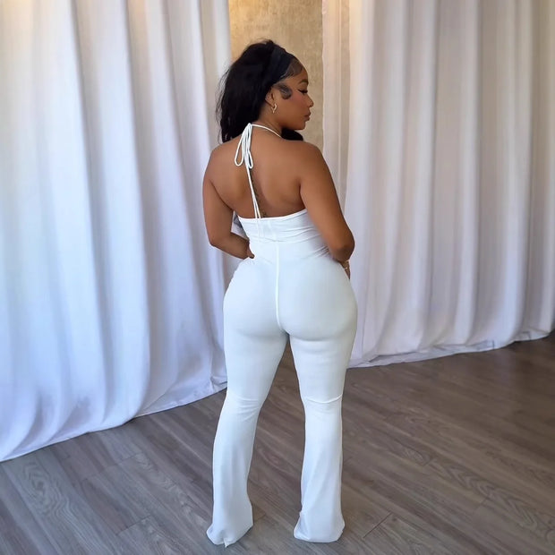 Plunge Neck Belted Jumpsuit