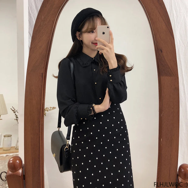 Bow Tie Long Sleeve Blouse Top