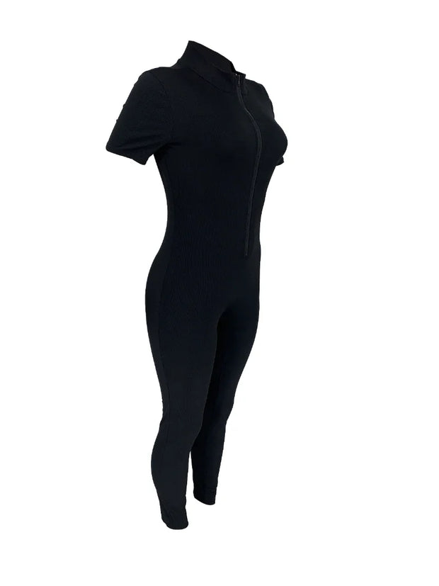 Curve-Hugging Zip-Front Casual Jumpsuit