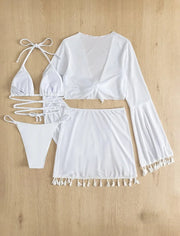 Tassel Tie Bikini Set with Cover-Up