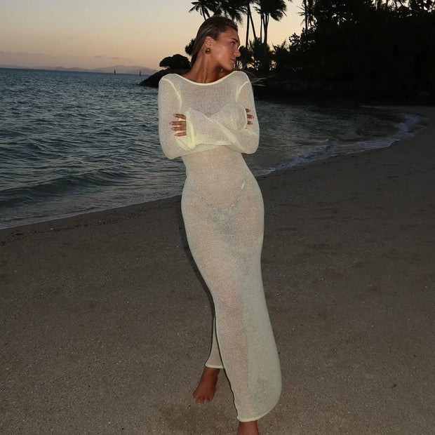 Sexy Beach Vacation Dress See Through Backless