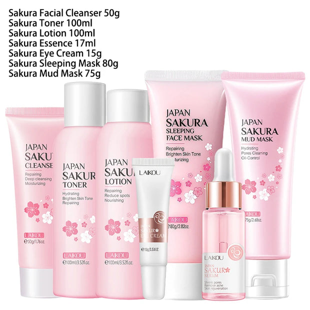 9pcs Facial Products Kit Sakura Skin Care Set Facial Cleanse