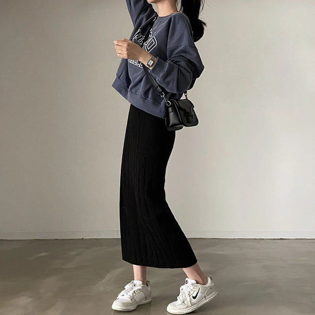Solid Knitted Skirts For Womenew