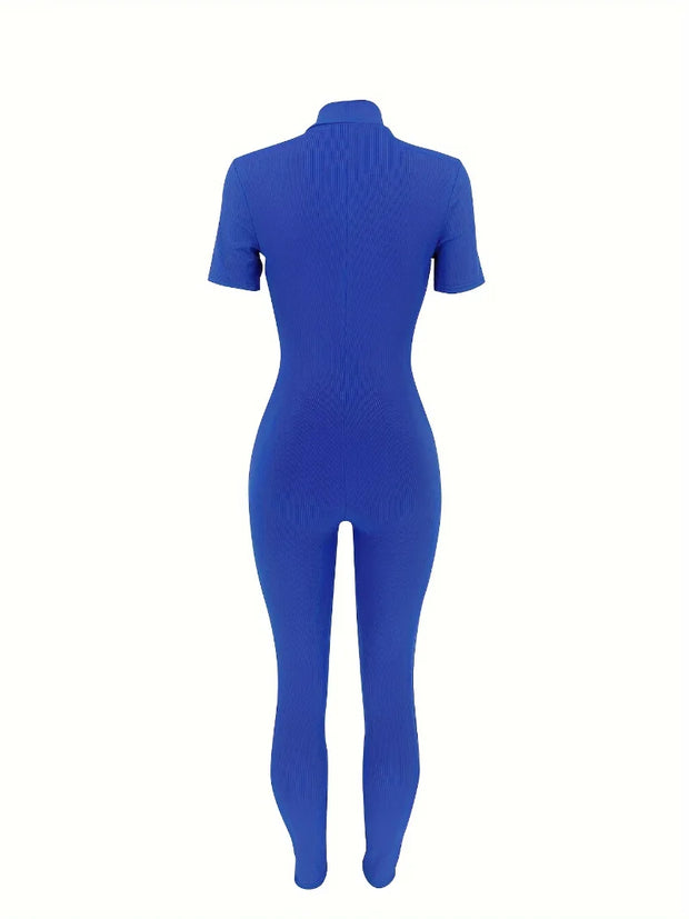 Curve-Hugging Zip-Front Casual Jumpsuit