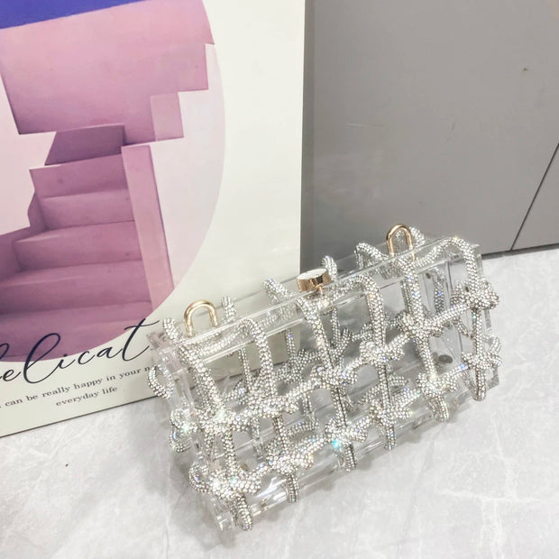 handmade Rhinestones Evening bag silver Crystal handmade Bags
