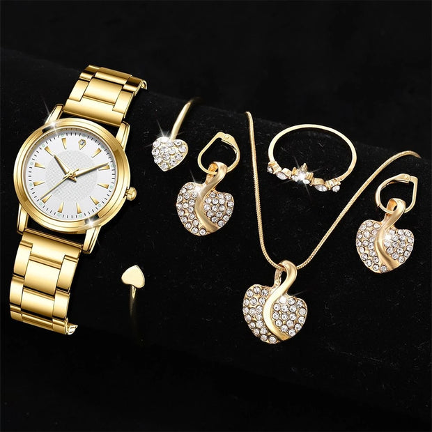 Luxury Gold Watch & Jewelry Set - 4 Piece Collection