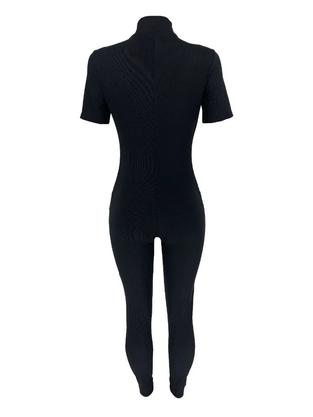 Curve-Hugging Zip-Front Casual Jumpsuit