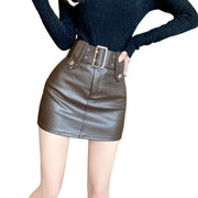 High-Waist Faux Leather Mini Skirt with Belt