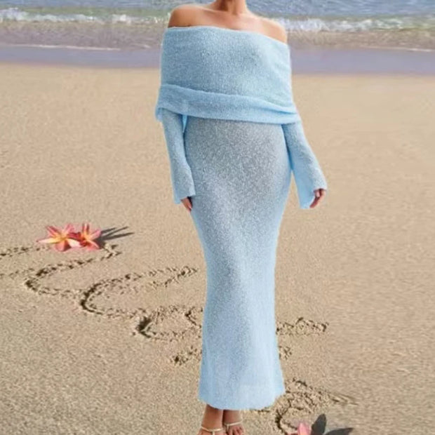 Knitted Off-Shoulder Maxi Beach Dress