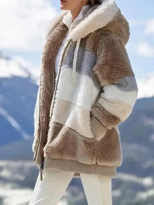 Colorblock Cozy Hooded Plush Jacket