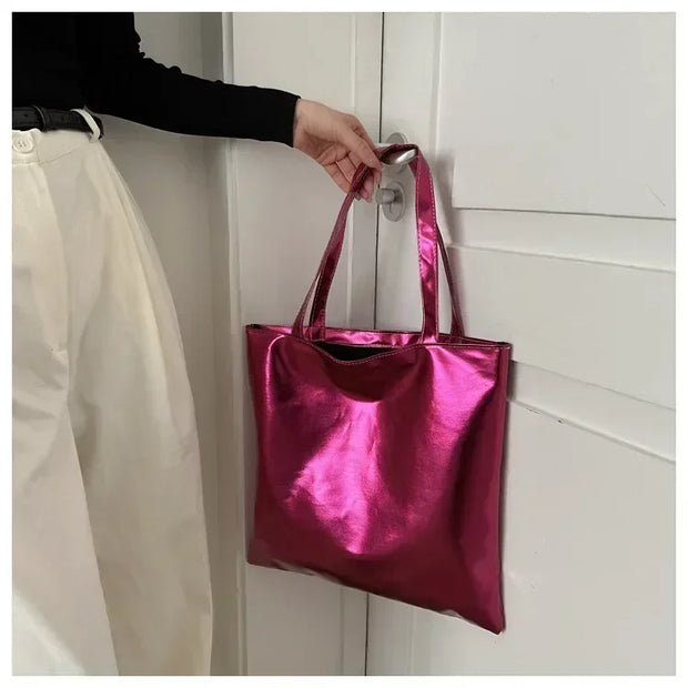 Shiny Metallic Leather Tote  Bag