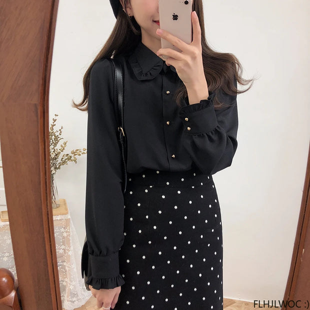 Bow Tie Long Sleeve Blouse Top