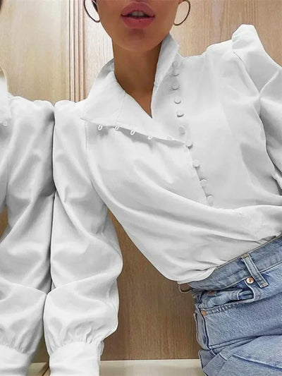 Chic High-Neck Satin Blouse - Classic White