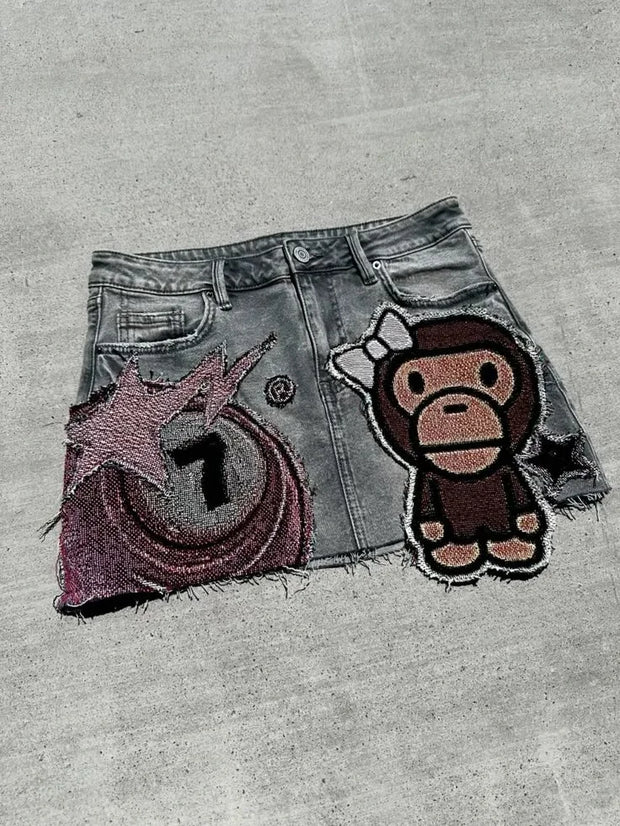 Embroidery Denim Skirts for Women Clothing Street Fashion Hip Hop Sexy Vintage Goth Mini Skirt Casual Harajuku Y2k Skirt