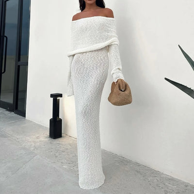Knitted Off-Shoulder Maxi Beach Dress