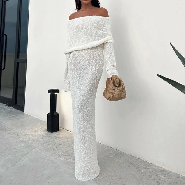 Knitted Off-Shoulder Maxi Beach Dress