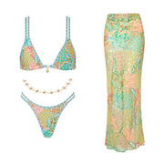 Bikini Swimsuit with Skirt Print Swimwear Women