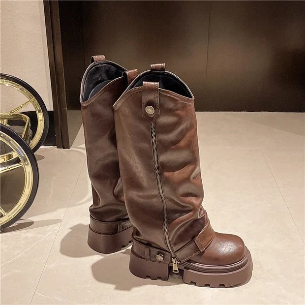 Retro High Western Boots - Bold Streetwear Look