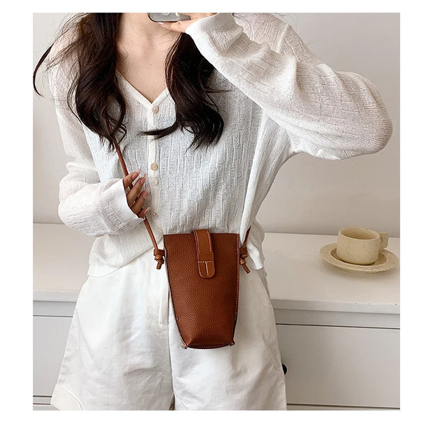 Women's Mobile Phone Bag Female Messenger Shoulder Bags Crossbody Retro PU Leather Bags Mini Handbags New Girls Purse Designer