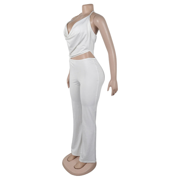 Plunge Neck Belted Jumpsuit