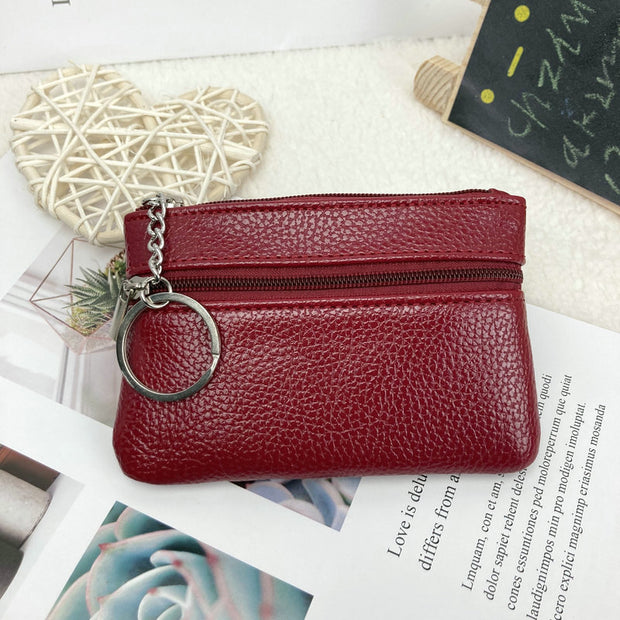 Mini Leather Coin Purse - Chic Pocket Wallet with Keyring