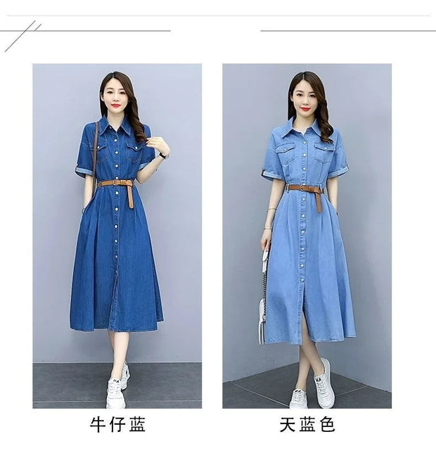 Vintage Denim Shirt Dress Female