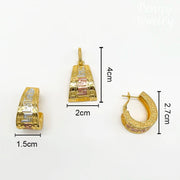 Tri-Tone Gold Plated Jewelry Set - Pendant & Earrings