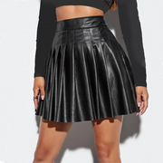 High-Waist Pleated Faux Leather Skirt